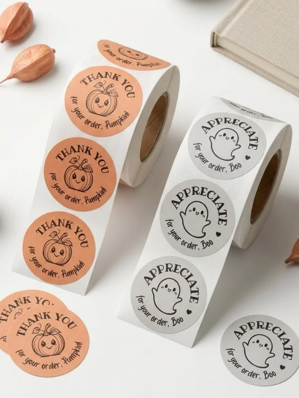 3/$15 50pc Halloween Thank You Stickers Orange Pumpkin Ghost Shipping 2
